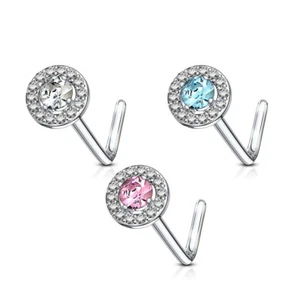 1 - 20 Ga 1/4" Double Tiered CZ Starburst Top L Bend Nose Stud Rings Bone N103 - Picture 1 of 6