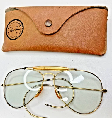 Ray Ban 1/30 Oro 10k Años 60 Grande Lente Transparente Aviadores B/L Con Estuche EE. UU. Foto 1 de 4