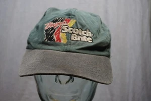 Designer Scotch Brite Cap Hat strapback Leather clasp Spellout VTG stained - Picture 1 of 15