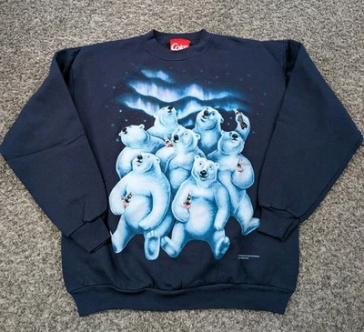 Sudadera De Colección Coca Cola 1994 Talla L Azul Osos Polares Gráfico Cuello Redondo EE. UU. Foto 1 de 4