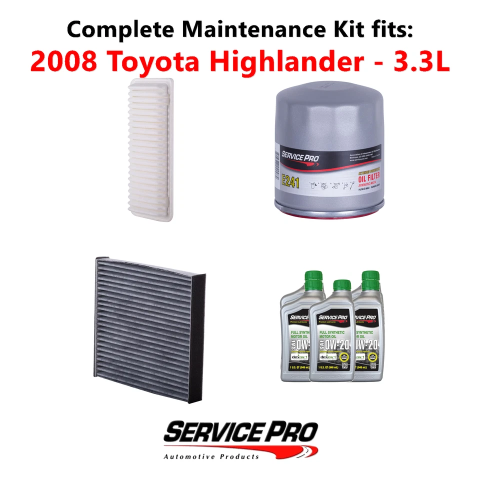2008 Toyota Highlander 3.3L Complete Air, Oil & Cabin Filter Kit (0W-20) Foto 1 de 4
