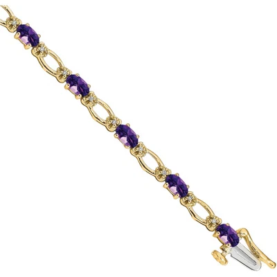 14K Solid Yellow Gold Diamond Amethyst Tennis Bracelet - Image 1 of 4