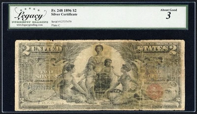 1896 $2 Two Dollar Educational Silver Certificate Note Fr#248 Legacy AG 03 - Image 1 of 2