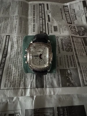 Aqua Master Men's Silver Dial Black Leather Band 3.5ct Diamond Watch - Image 1 of 3