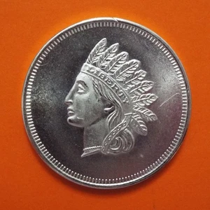 De colección Años 70 CABEZA INDIA Diseño Centavo 1 Onza Troya Plata Arte Redondo - Imagen 1 de 12