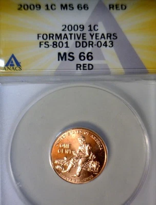 2009 ERROR ANACS MS66 WDDR #043 Lincoln Cent Coin Doubled Die Cherry Pck FS #801 - Image 1 of 4