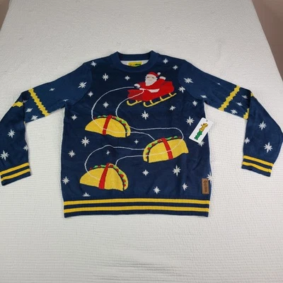 Suéter Tipsy Elves M Para Hombres Mediano Navidad Vacaciones SANTA CLAUS Tacos Divertido Feo Foto 1 de 4