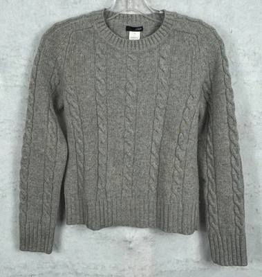 Vintage J Crew Women Small 100 Lambswool Cable Knit Sweater Gray Hong Kong 77388 - Image 1 of 4