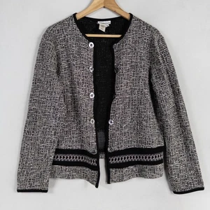 Coldwater Creek Sweater Womens Medium Black Tweed Cardigan Button Made USA - Picture 1 of 8