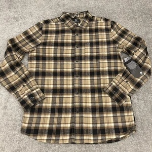 Volcom Shirt Mens Medium Beige Black Plaid Caden Flannel Button Up NEW $65 - Picture 1 of 10