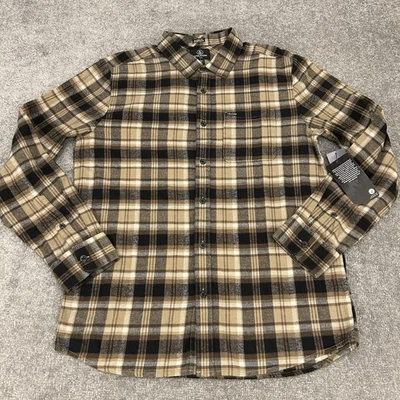 Volcom Shirt Mens Medium Beige Black Plaid Caden Flannel Button Up NEW $65 - Image 1 of 4