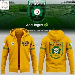 Pittsburgh Steeler 2025 Ireland Dublin Game 3D Zip Hoodie - Picture 1 of 2