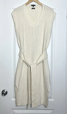 Massimo Dutti Cable Knit V-Neck Sweater Dress M Cable Knit Cream Tie Waist - Image 1 of 4
