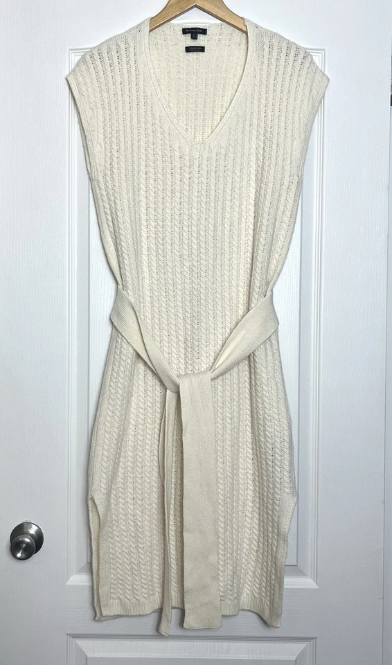 Massimo Dutti Cable Knit V-Neck Sweater Dress M Cable Knit Cream Tie Waist - Image 1 of 4