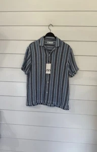 Neu ZARA Hemd Herren Mehrfarbig Gestreift Button Down Kurzarm Relaxed Größe S Y425a - Bild 1 von 18