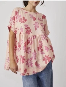 Top túnica floral de lino rosa Moon City XL boho Babydoll WE THE FREE - Imagen 1 de 8
