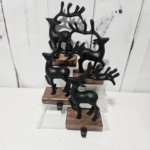 Juego de 4 piezas: Soporte de medias de ciervo de metal de madera marrón para vacaciones decoración - Imagen 1 de 4