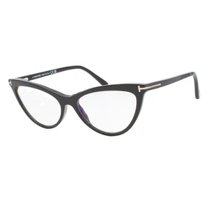 Tom Ford TF 5896-B 001 Schwarz Cat Eye Brille 56-16-140 Blau Blockgläser mit Etui - Bild 1 von 4