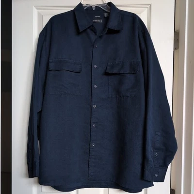 George Mens Navy Sueded Shirt XL 46/48 100% Polyester Long Sleeve Button down - Image 1 of 4