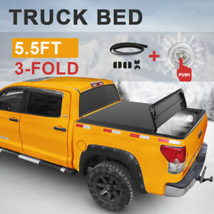 5.5 FT Tonneau Cover Tri-Fold For 2009-2014 Ford F150 F-150 Truck Bed w/ Lamp