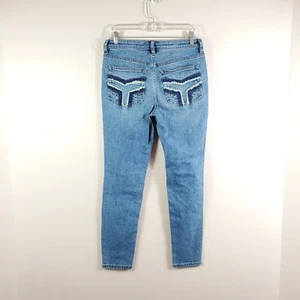 Free People Damen Gr. 27 blau bestickt High Rise Mom Style Boho Skinny Jeans - Bild 1 von 6