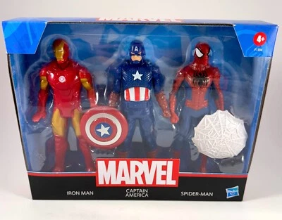 Paquete de 3 figuras de juguete Hasbro Marvel Iron Man, Spider-Man, Capitán América de 6 pulgadas Foto 1 de 4