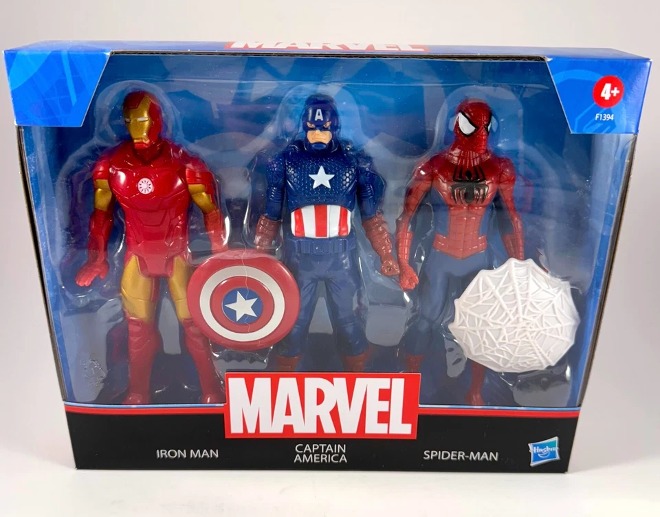 Paquete de 3 figuras de juguete Hasbro Marvel Iron Man, Spider-Man, Capitán América de 6 pulgadas Foto 1 de 4