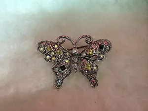 Broche prendedor de plata con forma de mariposa de diamantes de imitación coloridos - Imagen 1 de 2