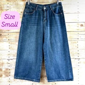 Y2K Size 28" Unisex Streetwear Jeans 3/4 Legs High Rise - Picture 1 of 9