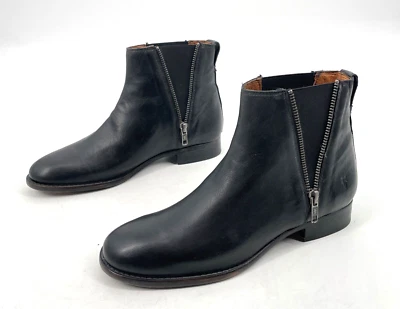 Frye женщин размер 8 B Carly черный молнии Chelsea загрузки черный тянуть на круглый носок кожи - Изображение 1 из 4