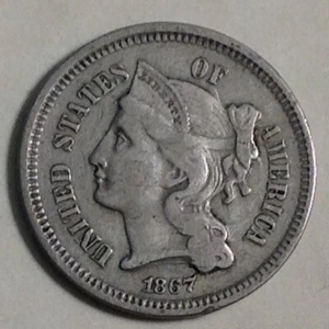 1867 Three Cents Nickel 3c cd - - Picture 1 of 2