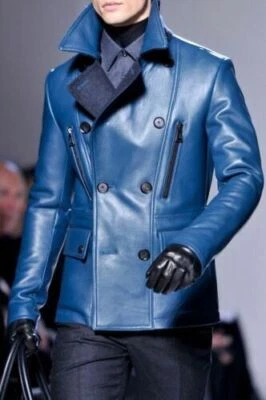 HOT Celebrity New Men's Blue Double Breasted Blazer Soft Lambskin CoatWearBlazer - Image 1 of 4