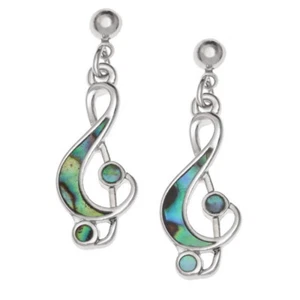 Pendientes Treble Clef Paua Shell chapados en rodio - Imagen 1 de 2