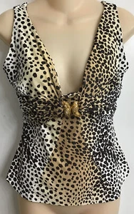 Roberto Cavalli Top Sleeveless Brown Animal Print Panther Stone Clip Size Med - Picture 1 of 7