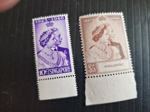 SINGAPORE 1948 SG 31-32 ROYAL SILVER WEDDING MNH Cover
