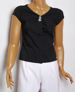 Blumarine Women Black Blouse Cotton Blend Crystals Embroidery Top Size IT 40 S - Picture 1 of 10