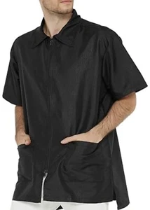Betty Dain Black Zipped Up Short Sleeves USA Made Style 894 Barber Jacket XL - Picture 1 of 14