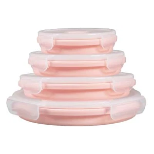 4er-Set Silikon-Frischhaltedosen faltbar Aufbewahrungsboxen Vorratsbehälter Rosa - Bild 1 von 6
