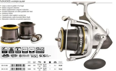 Mulinello Pesca Maxxis Hyper Surf 10000 Trabucco 2 Bobine Surfcasting-Fondo-Bolo - Immagine 1 di 4