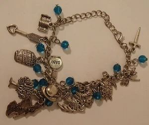 Dozen Charms Bracelet Turquoise Color Beads Scotland Sea Turtle Sabo - Picture 1 of 2