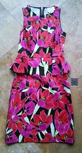 Nuevo sin etiquetas Vestido Kate SpadeFloral Peplum Vaina Algodón Elástico, Rosa Rojo, Talla 0 - Imagen 1 de 5