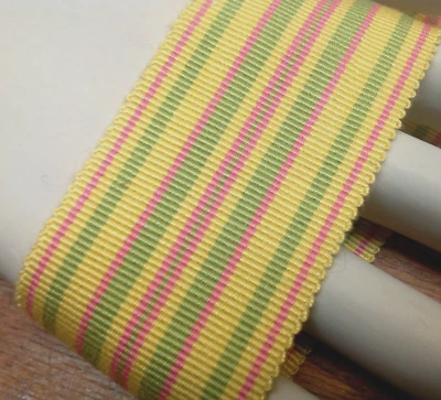 复古棉质人造丝彼得舍姆丝带 2 英寸黄色粉色绿色 18.5 件 美国制造 — 第 1/3 张图片