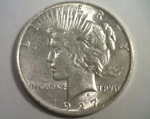 1927-D PEACE SILVER DOLLAR ABOUT UNCIRCULATED+ AU+ NICE ORIGINAL COIN BOBS COINS - Bild 1 von 2