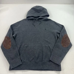 Vintage Polo Ralph Lauren grau Pullover Hoodie Leder Ellenbogen Patch Sweatshirt XL - Bild 1 von 9
