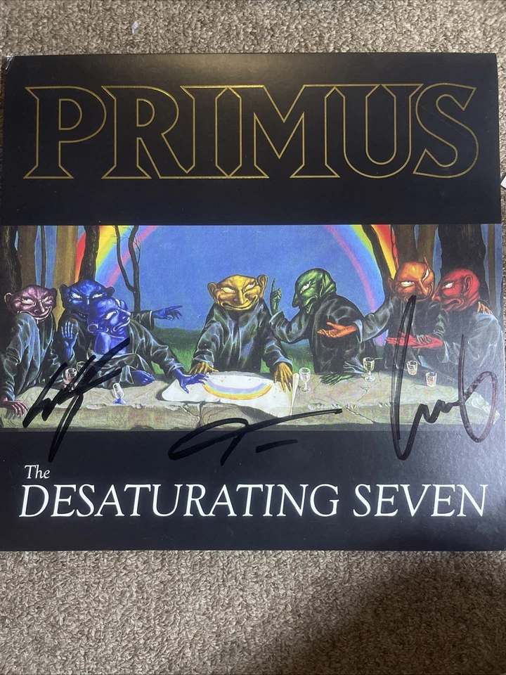 Primus - The Desaturating Seven SIGNED Midnight Rainbow Splatter Vinyl Record! - Image 1 of 3