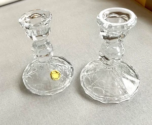 VINTAGE 4” R.O.C. LEAD CRYSTAL CLEAR GLASS CANDLESTICK HOLDERS PAIR / SET - Picture 1 of 6