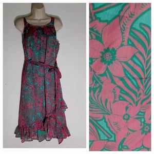 Wallis Size 10 Pink Green Halter Neck Choffon Summer Dress - Picture 1 of 8