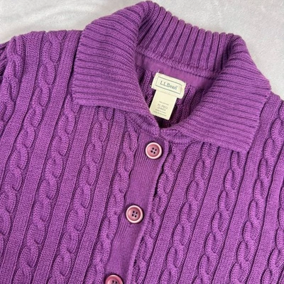 LL Bean Purple Cotton Cable Knit Short Sleeve Cardigan Sweater XL 0HNS4 - Image 1 of 4