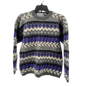 Vintage Tarazzia Wollpullover grau lila Azteken geometrisches Muster Pullover L - Bild 1 von 8