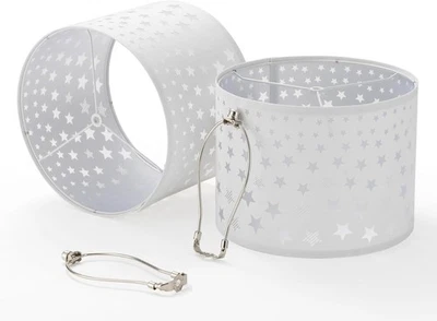 12" White Star Pattern Linen Drum Lamp Shades 12" x 12" x 9" - Set of 2 - Image 1 of 4